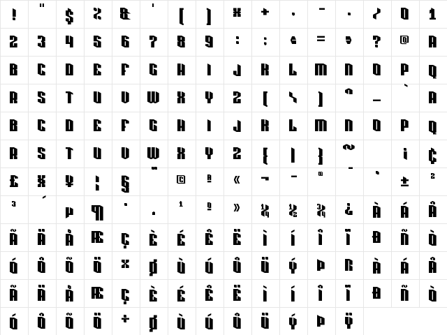 Pixlashed Regular  glyph index