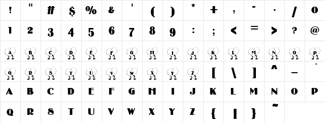 101! Walkin' Heart Regular  glyph index