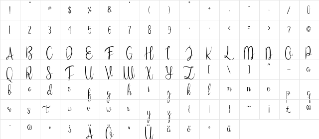 Cathallina Regular  glyph index