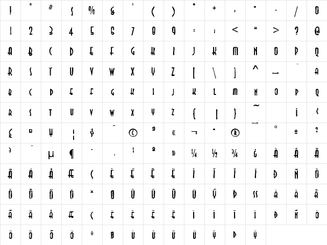 Dirty04 Becker Regular  glyph index
