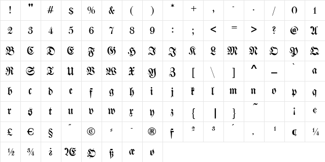 Walbaum-Fraktur Regular  glyph index