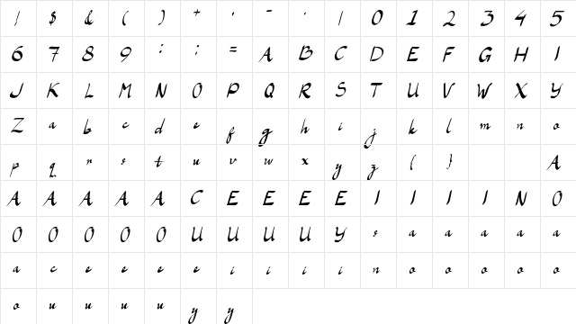 LaAladdins Regular  glyph index