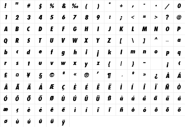KudosCondSSK SemiBoldItalic  glyph index