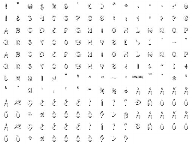 Oubliette 3D Regular  glyph index