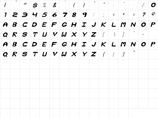 Dog's Reason 4 Italic  glyph index