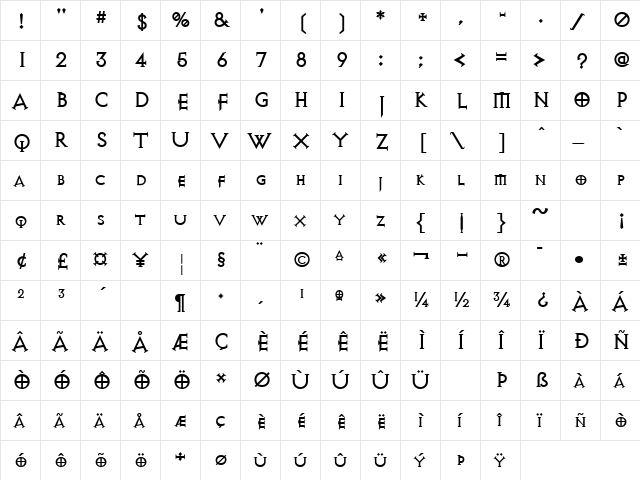 AvQest Regular  glyph index
