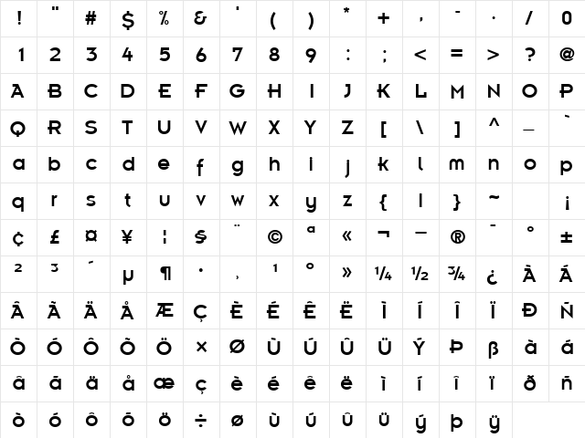 KernelSSK Regular  glyph index