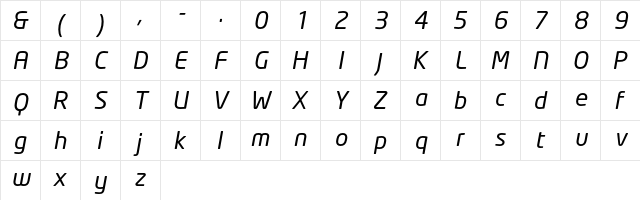 NeoTech Italic  glyph index
