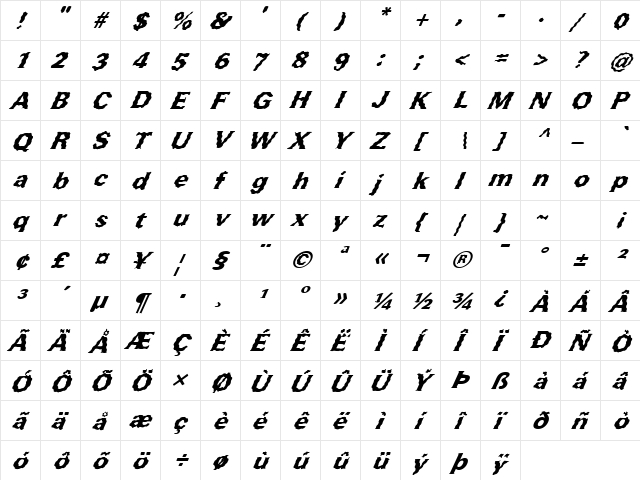 FZ ROMAN 37 WAVEY ITALIC Normal  glyph index