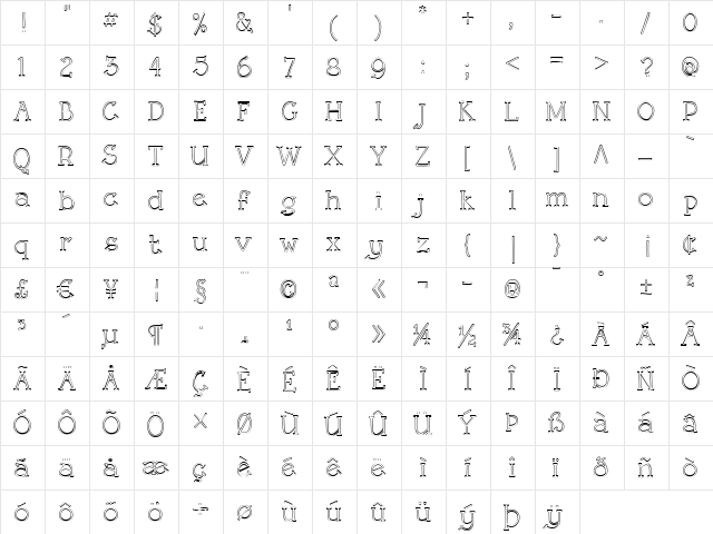 Rough LT Regular  glyph index