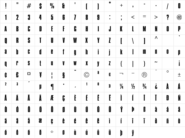 Compacta ICG Regular  glyph index