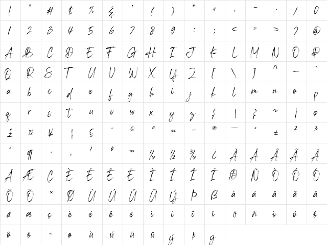 Blingstone Regular  glyph index