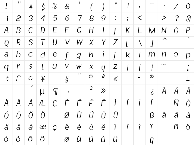 White Summer 2 Regular  glyph index