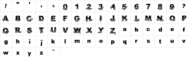 WL Royal Flutter Bold  glyph index
