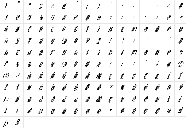 FZ WACKY 41 ITALIC Normal  glyph index