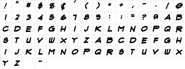 Flux Bold Italic  glyph index