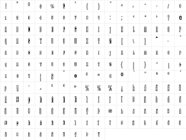 ModulaOutlinedSC Regular  glyph index