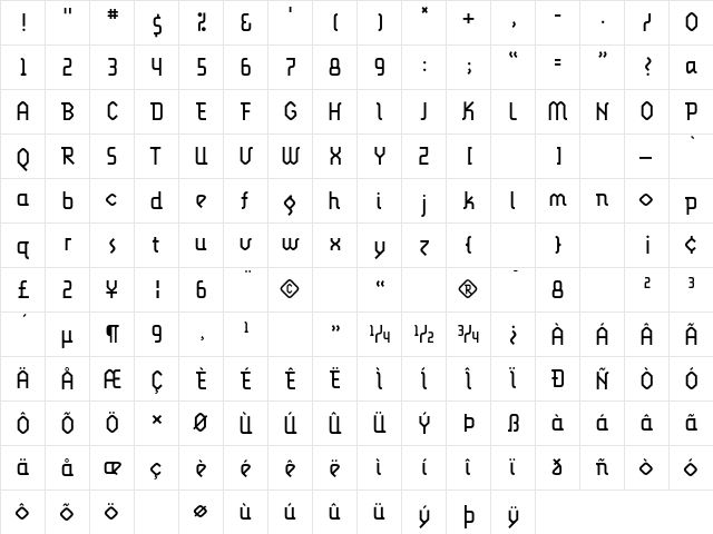 Lunatix-Light Light  glyph index