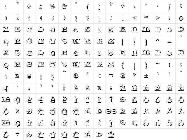Fabliaux Shadow Regular  glyph index
