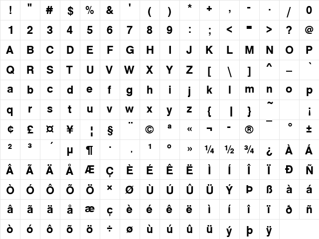 NimbusSanNo5TMed Regular  glyph index