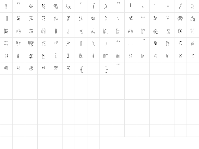 Curvy 1 Regular  glyph index