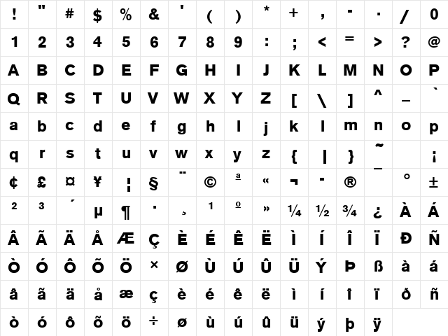 URWAccidaliaT Bold  glyph index