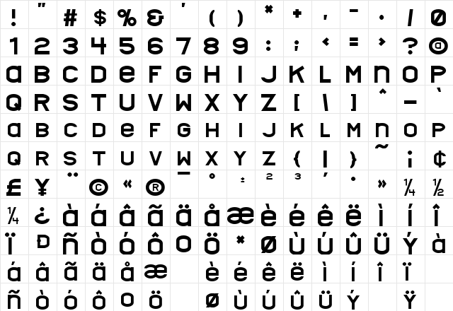 Nyctalopia Regular  glyph index