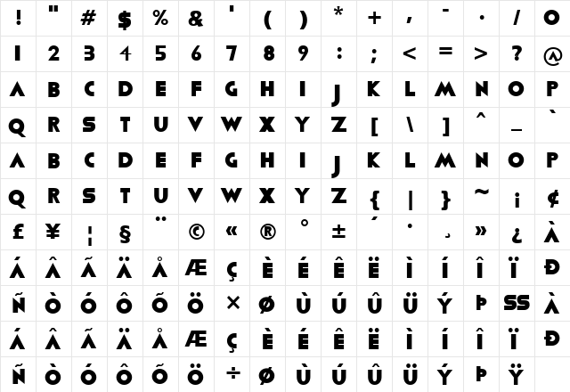 Viafont Regular  glyph index