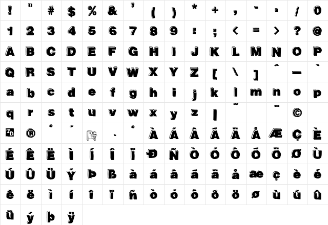 BlockDog Front Regular  glyph index