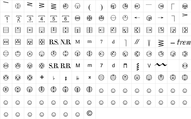 Accordion Regular  glyph index