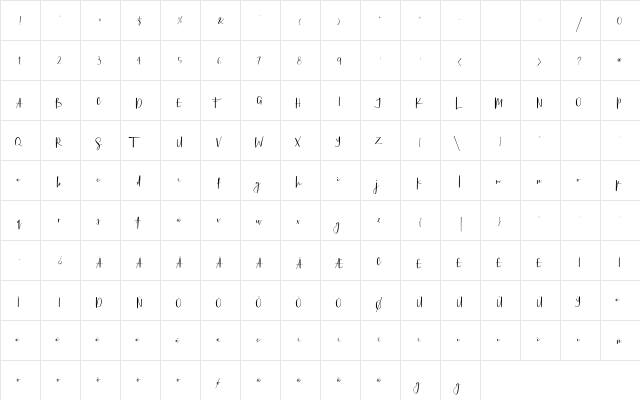 Bellissima Regular  glyph index
