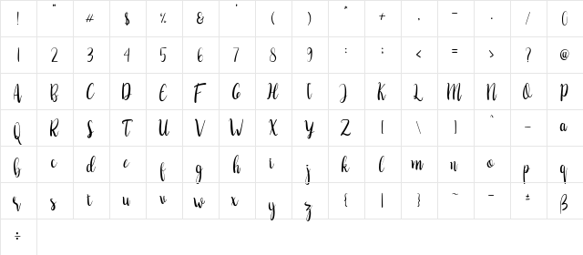 Ambrasto Regular  glyph index