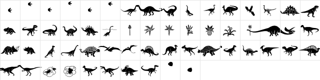 AcmeDinosaurs Regular  glyph index