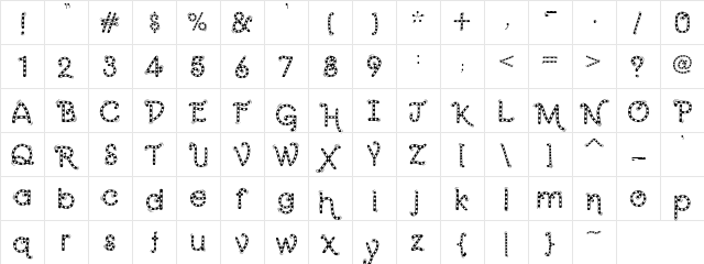 PC Wiggle Regular  glyph index