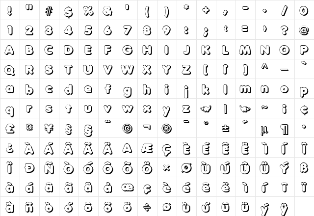 Debussy Shadow Regular  glyph index