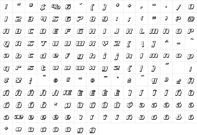 SF Quartzite Shaded Oblique  glyph index