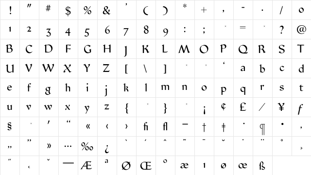 JubileeLight Regular  glyph index