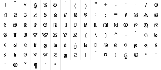 DublonC Regular  glyph index