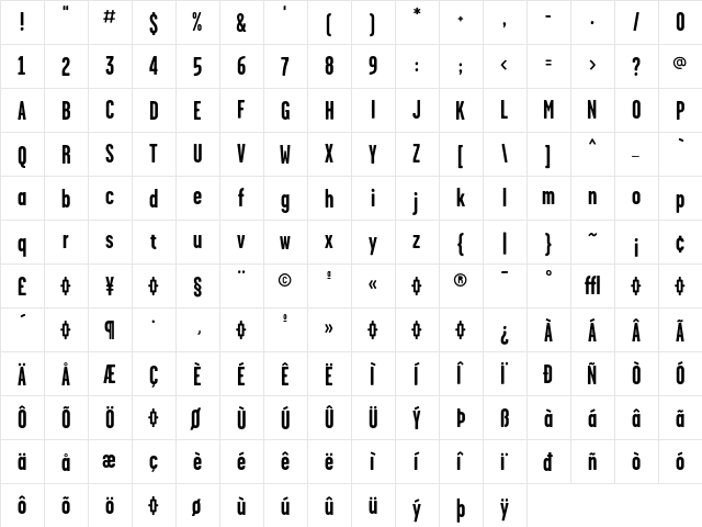 GarageGothic-Bold Regular  glyph index