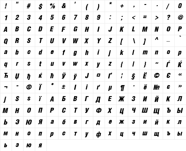 HeliosCondBlack Regular  glyph index