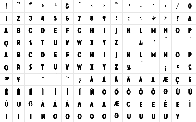 JM Poster Solid Regular  glyph index