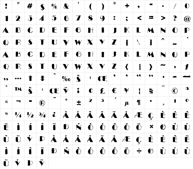 a_BentoBrk Regular  glyph index