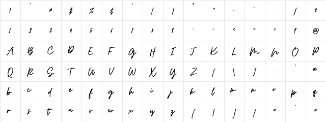 Osulent Signature Regular  glyph index