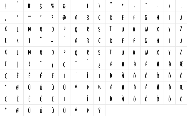 Summer Regular  glyph index