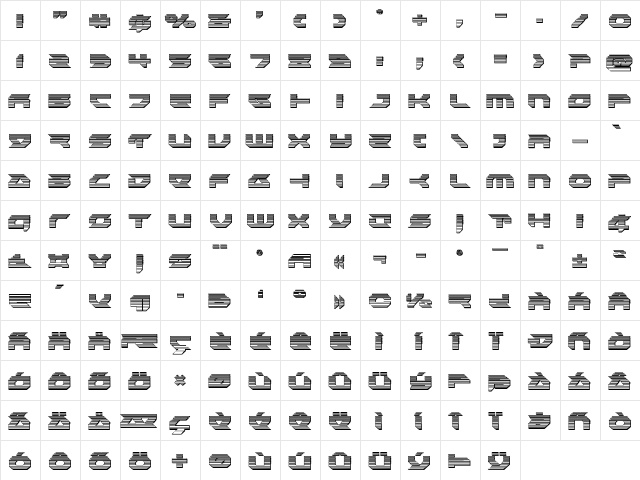 Royal Samurai Chrome Regular  glyph index