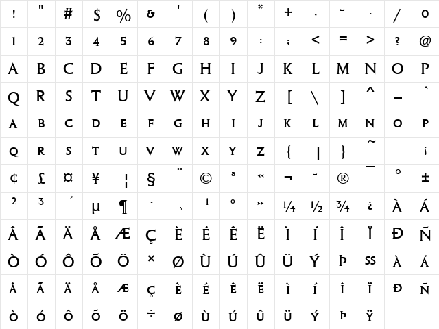 ColumnaSolSCD Regular  glyph index