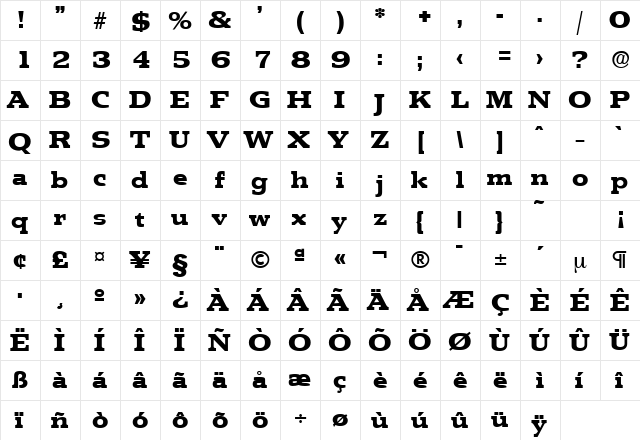 Penthouse-Serial-ExtraBold Regular  glyph index