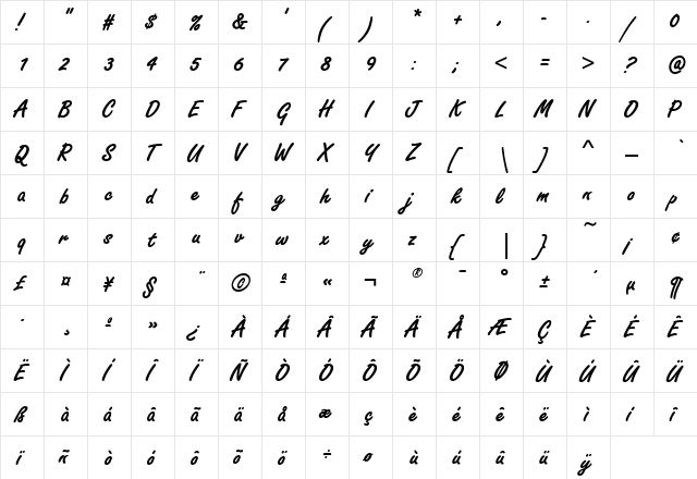 FreestyleScriptEF Regular  glyph index