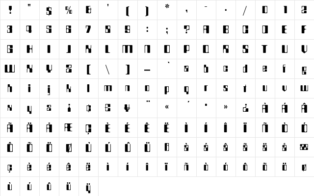 CountdownEF Regular  glyph index