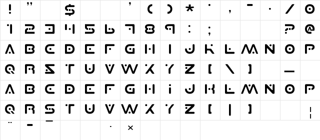 Planet X Regular  glyph index